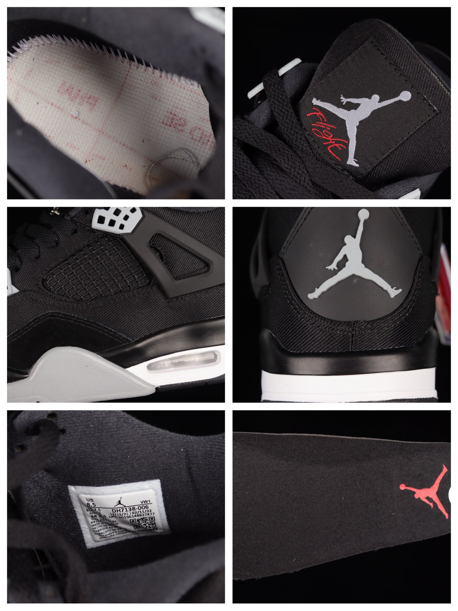 喬丹airjordan4retroolivecanvasaj4喬4黑灰牛仔籃球鞋dh7138006