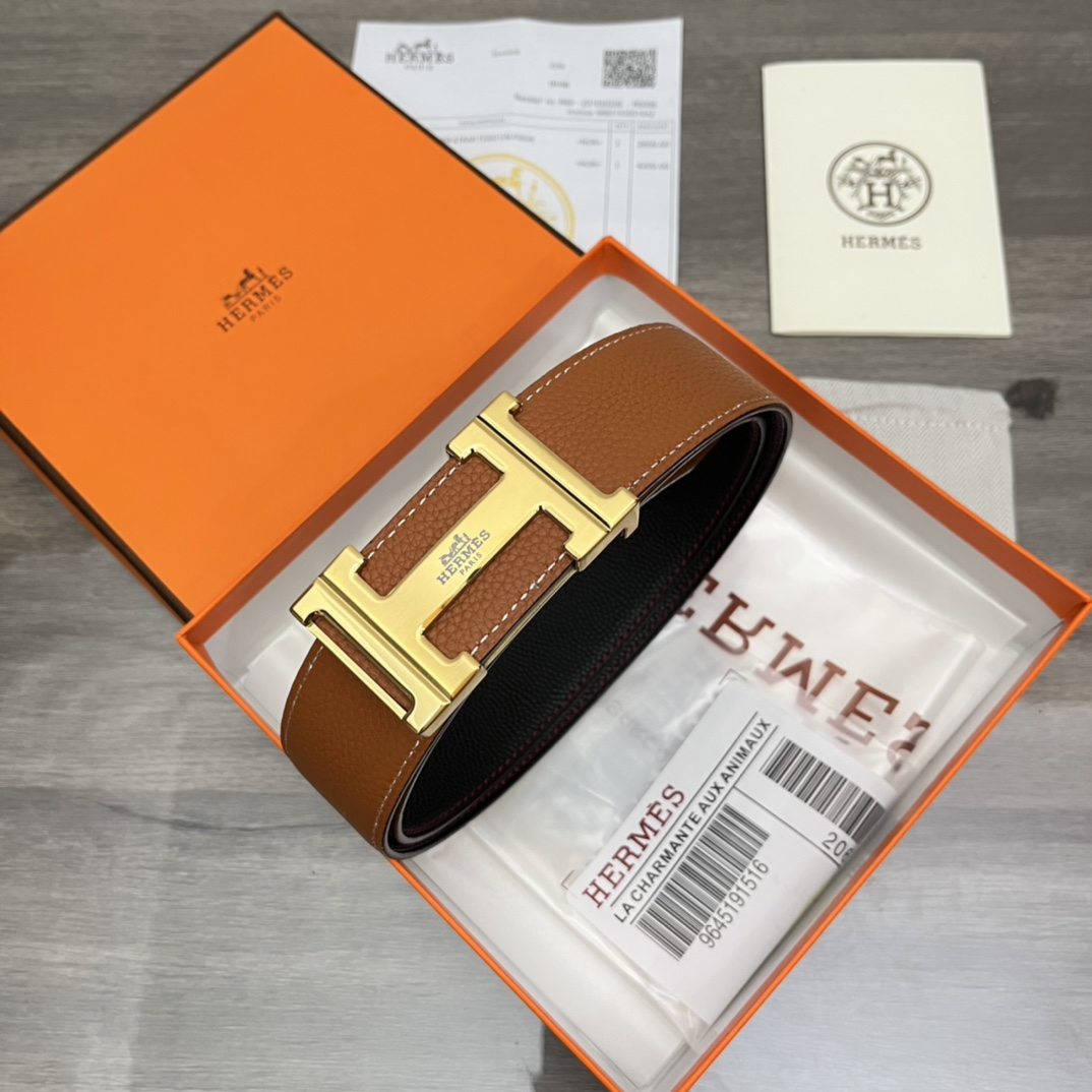 Hermes 爱玛仕 原单皮带腰带：专柜质量、百分百头层牛皮、24k纯钢扣、送人自用首选、保证真皮 包装：请认准图片专柜包装、送打孔器 全套包装 宽度：3.8cm 长度：国标cm-cm 可以自行裁剪长度