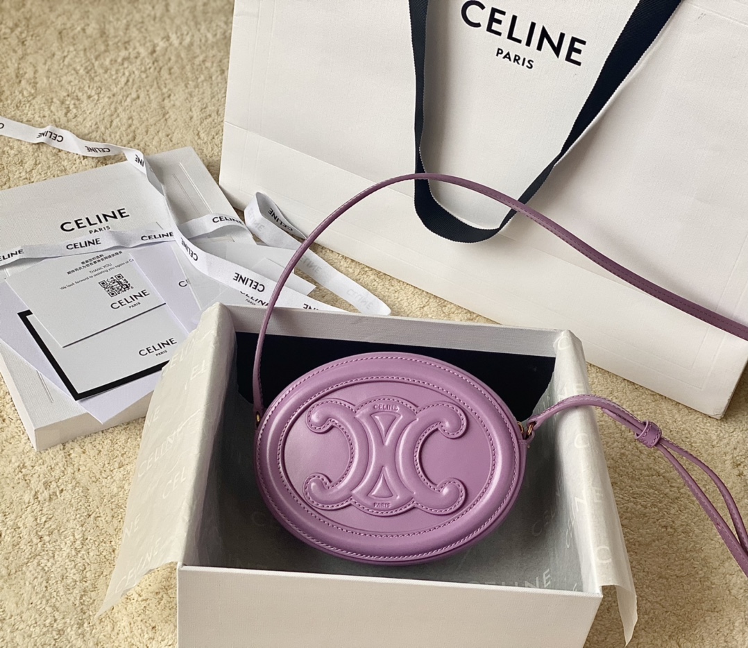 CELINE 光滑牛皮革斜挎椭圆形猪鼻子包 101703紫色