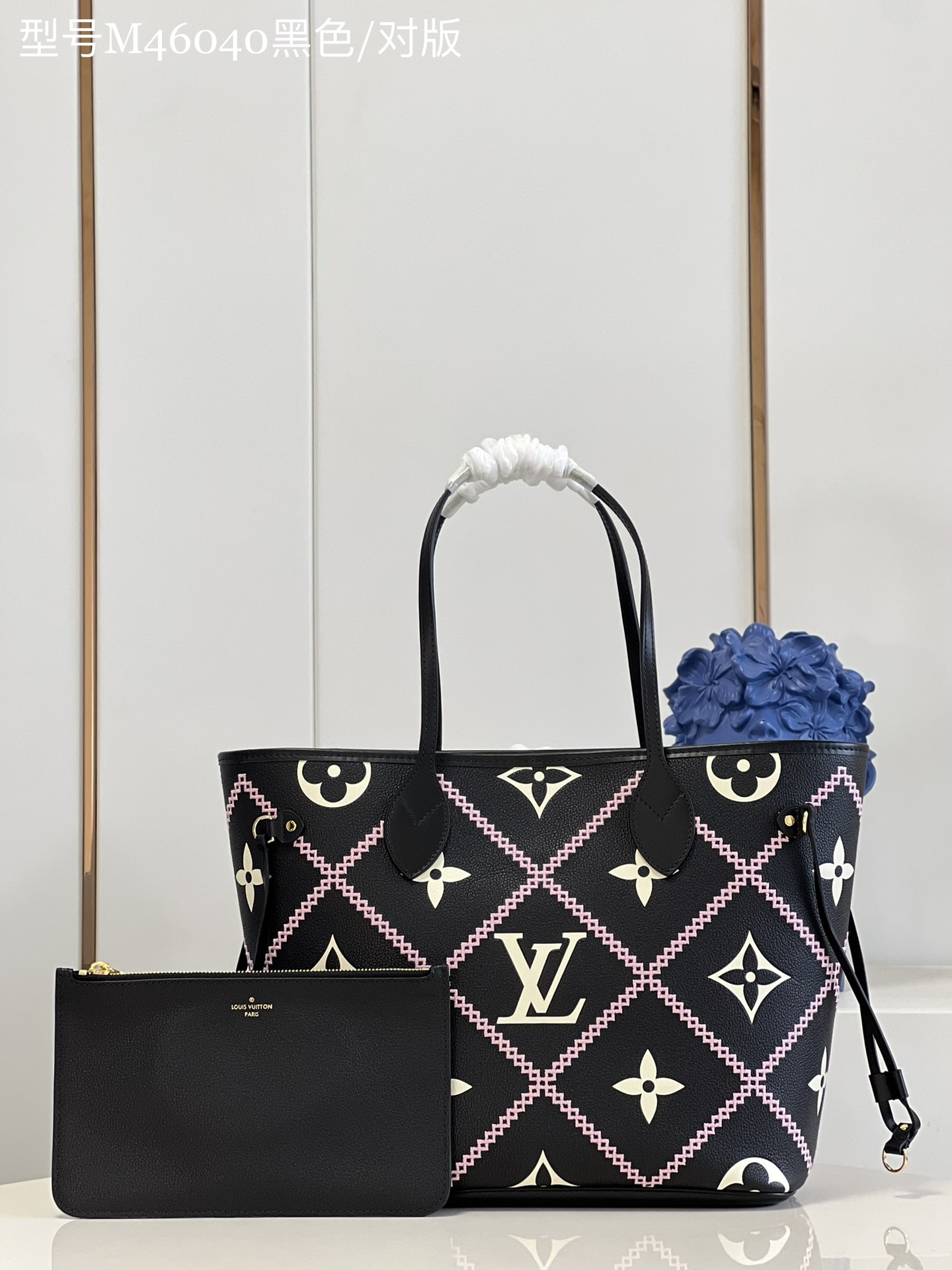 Louis Vuitton LV Neverfull Handbags Tote Bags Black Embroidery Empreinte​ Spring Collection M46040