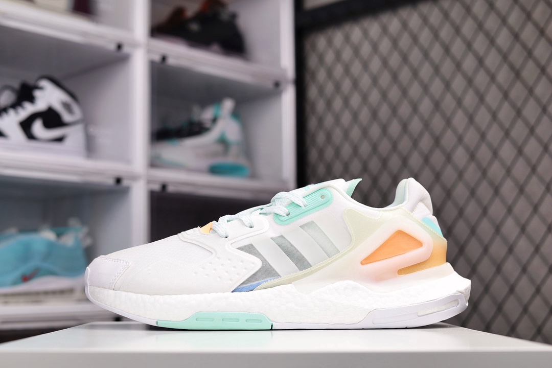 H0 公司级全新升级版本阿迪达斯 三叶草/adidas Originals 2020 Day Jogger Boost”White/Mint/Orange”2020版慢跑者系列高弹复古休闲运动跑鞋.网材鞋面搭配合成绒面革饰面中底嵌入全掌Boost爆米花缓震颗粒材质,棉质脚感体验×668XQ
