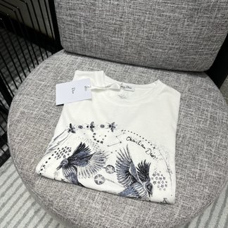 Dior Clothing T-Shirt Black White Printing Cotton Spring/Summer Collection