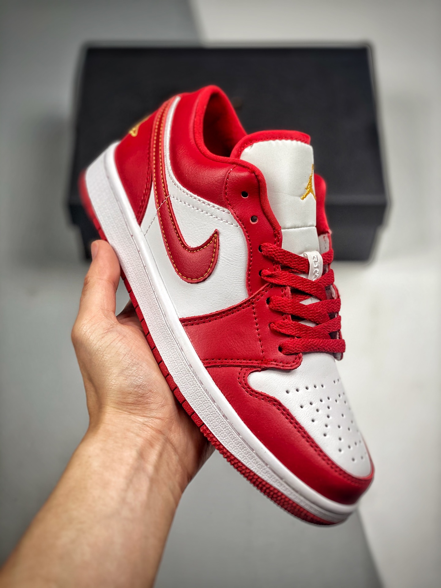 -4 Air Jordan 1 Low blanco y rojo, AJ1 zapatilla casual de caña baja, color oficial sincronizado, única versión exclusi…