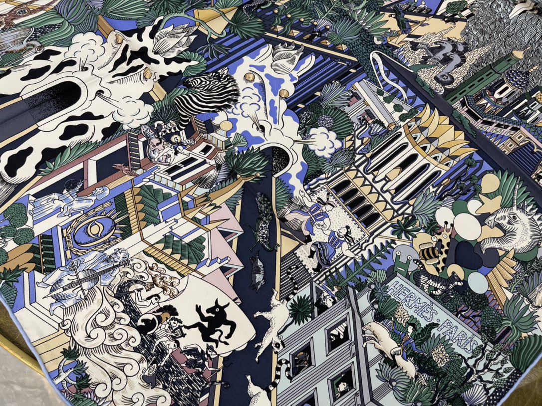 Hermes爱马仕『动物之城』100%真丝围巾