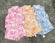 Dior Clothing Shorts Two Piece Outfits & Matching Sets Waistcoat Blue Pink Printing