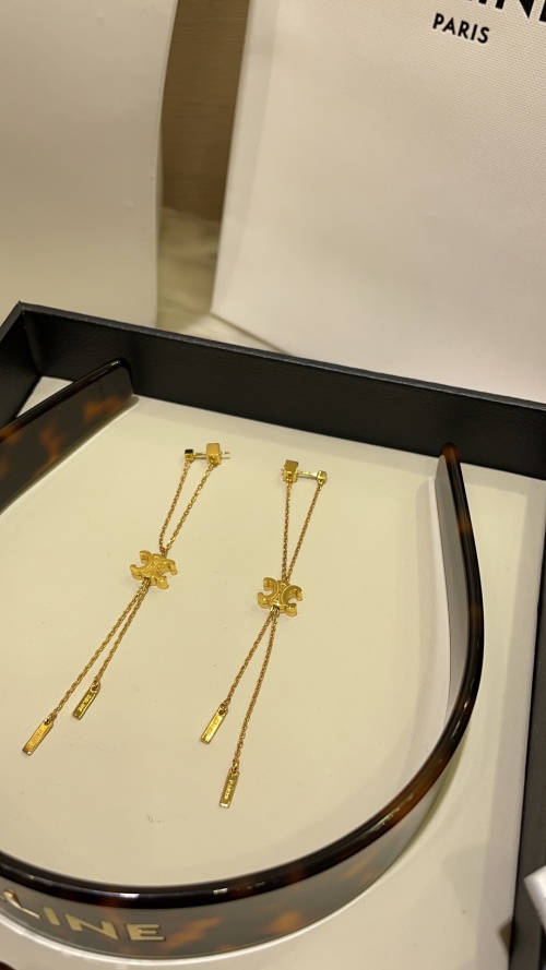 CELINE Triomphe Sliding Gold Long Tassel Earrings - Classic & Elegant 1 CELINE Triomphe Sliding Gold Long Tassel Earrings - Classic & Elegant