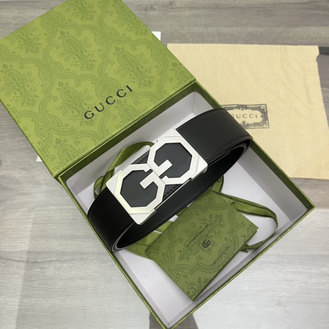 I0  Gucci 古奇  皮带腰带：自动带、双面使用专柜质量、百分百头层牛皮、24k钢扣、送人自用首选、保证真皮 包装：请认准图片专柜包装、送打孔器 全套包装 宽度：3.8cm 长度：国标cm-cm 可以自行裁剪