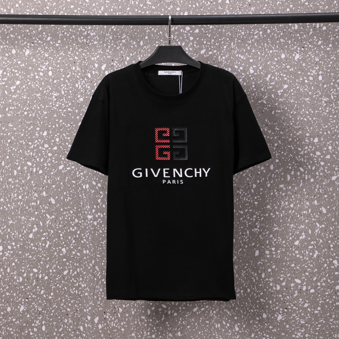 634#Givenchy（男女同款）32S双纱爽全棉250克重高品质双色定制款空压工艺-颜色黑/白-码数