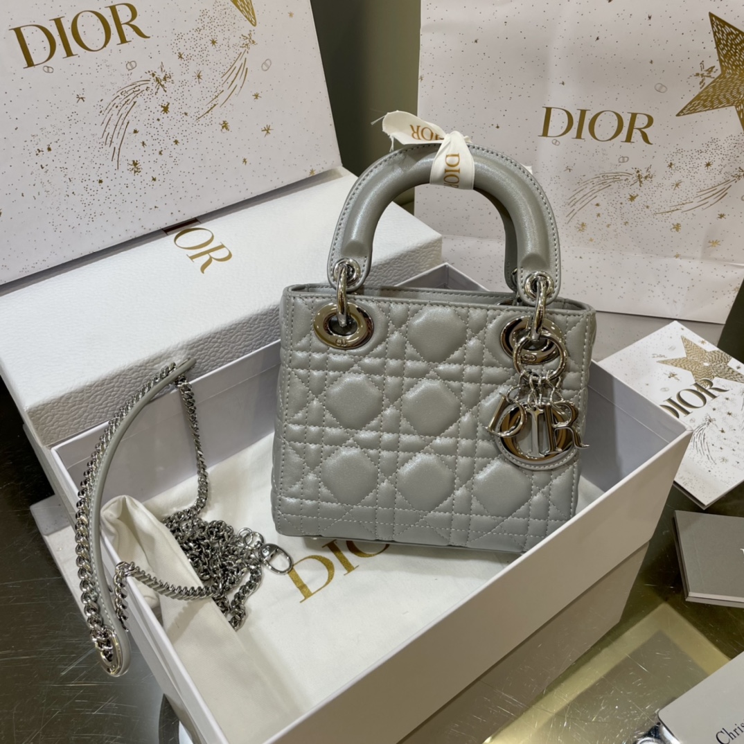 Dior Lady Handbags Crossbody & Shoulder Bags Gold Grey Silver Hardware Epi Lambskin Sheepskin Mini