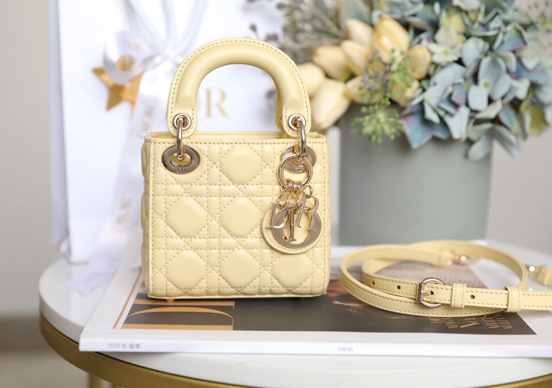 Dior Lady Bags Handbags Yellow Sheepskin Mini