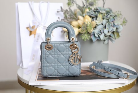 Dior Lady Bags Handbags Blue Sheepskin Mini