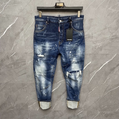 Dsquared2 Distressed Denim Jeans with Paint Splatter and Cuffed Hems 1 Dsquared2 Distressed Denim Jeans with Paint Splatter and Cuffed Hems