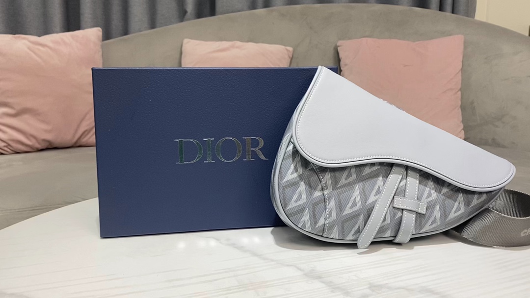 Dior Designer
 Saddle Bags Grey Canvas Cowhide Diamond