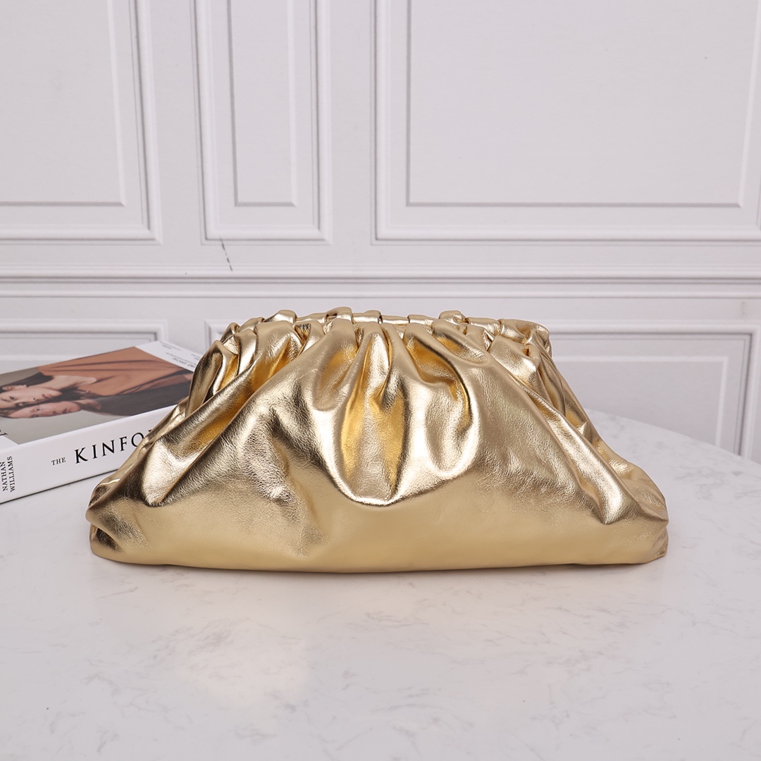Bottega Veneta Pouch Clutch Ruched Gold
