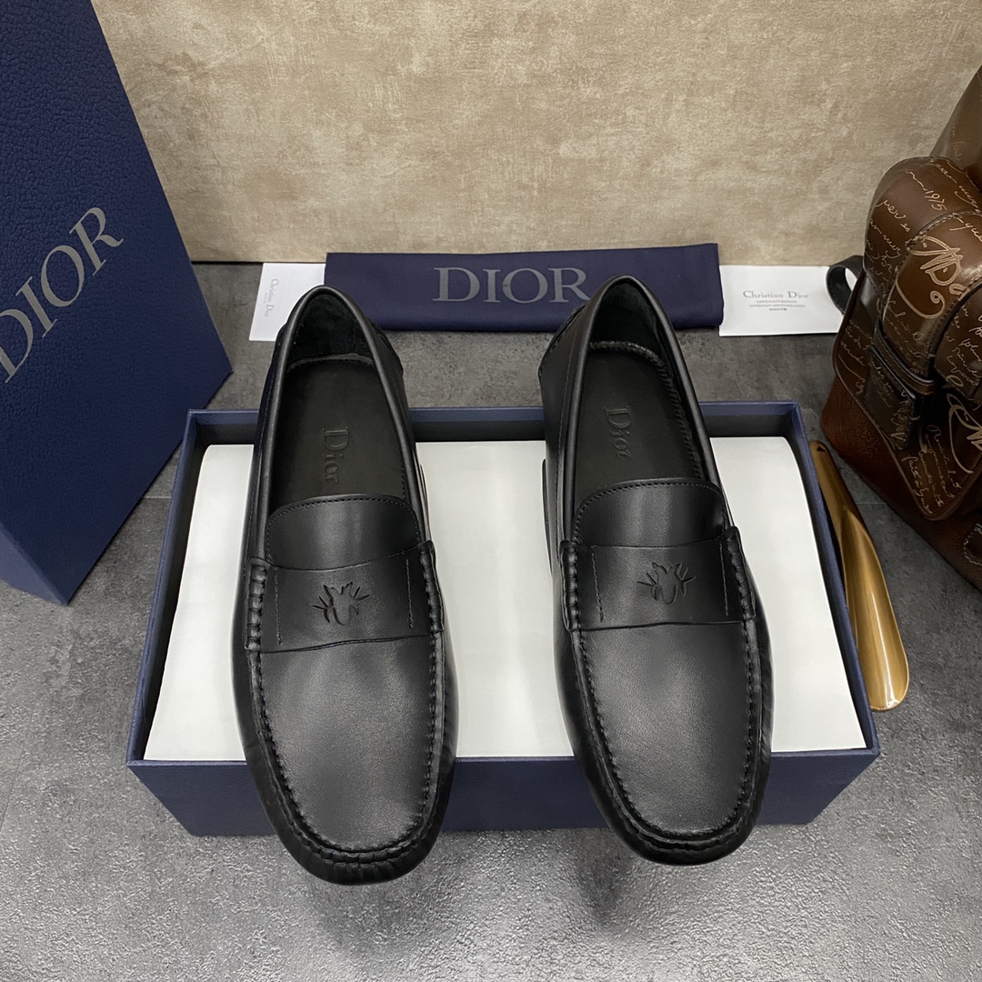 Replica Online
 Dior Loafers Moccasin Single Layer Shoes Black Grey Openwork Men Cowhide Rubber Casual