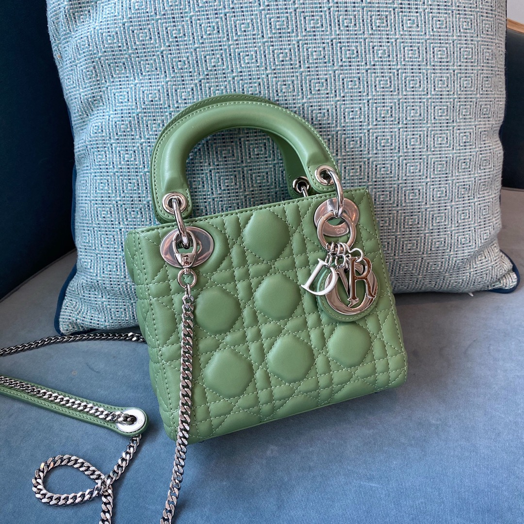 Dior Lady Handbags Crossbody & Shoulder Bags Green Silver Hardware Summer Collection