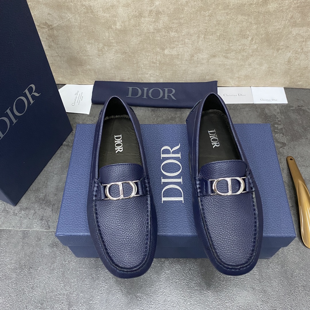 Dior Loafers Moccasin Single Layer Shoes Grey Silver Men Cowhide Rubber Casual