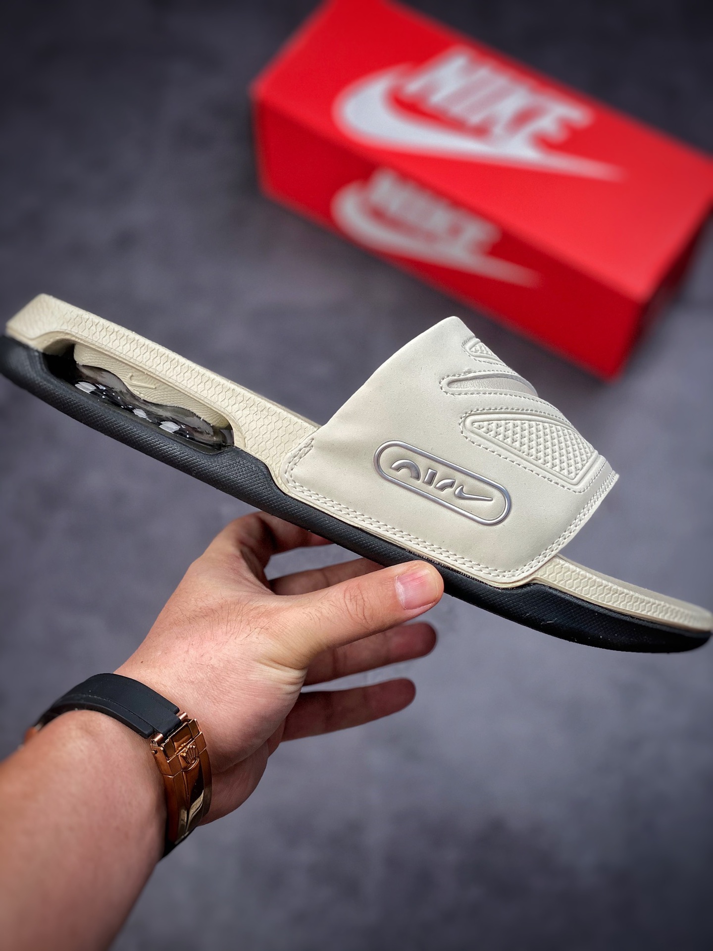 140 Nike Air Max Cirro Masculino Slide”Bone/Black/Sliver”室外篮球气垫休闲拖鞋 DC1460-005