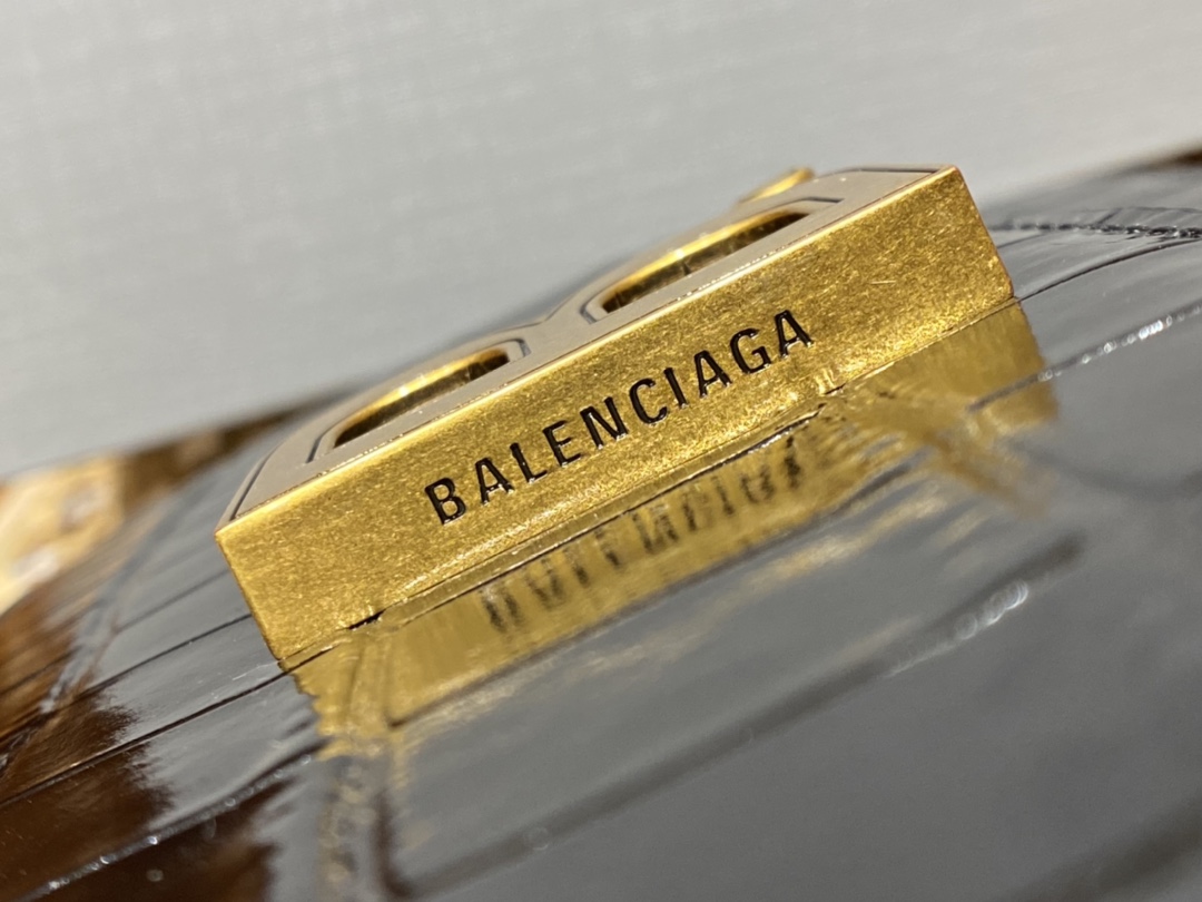 Balenciaga B.Small 18CM Bag 618156鳄鱼纹黑色/金扣