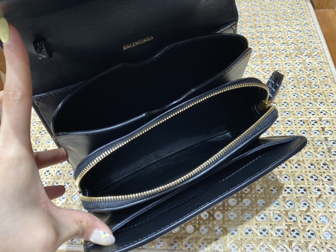 Balenciaga B.Small 18CM Bag 618156鳄鱼纹黑色/金扣
