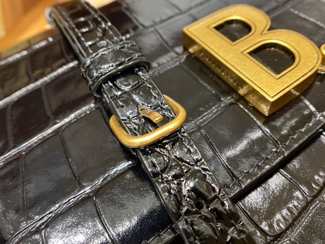 Balenciaga B.Small 18CM Bag 618156鳄鱼纹黑色/金扣