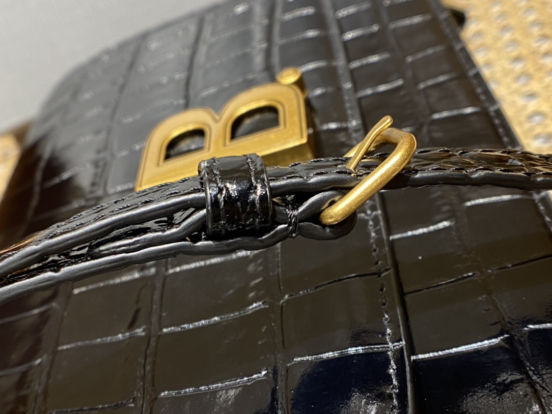 Balenciaga B.Small 18CM Bag 618156鳄鱼纹黑色/金扣