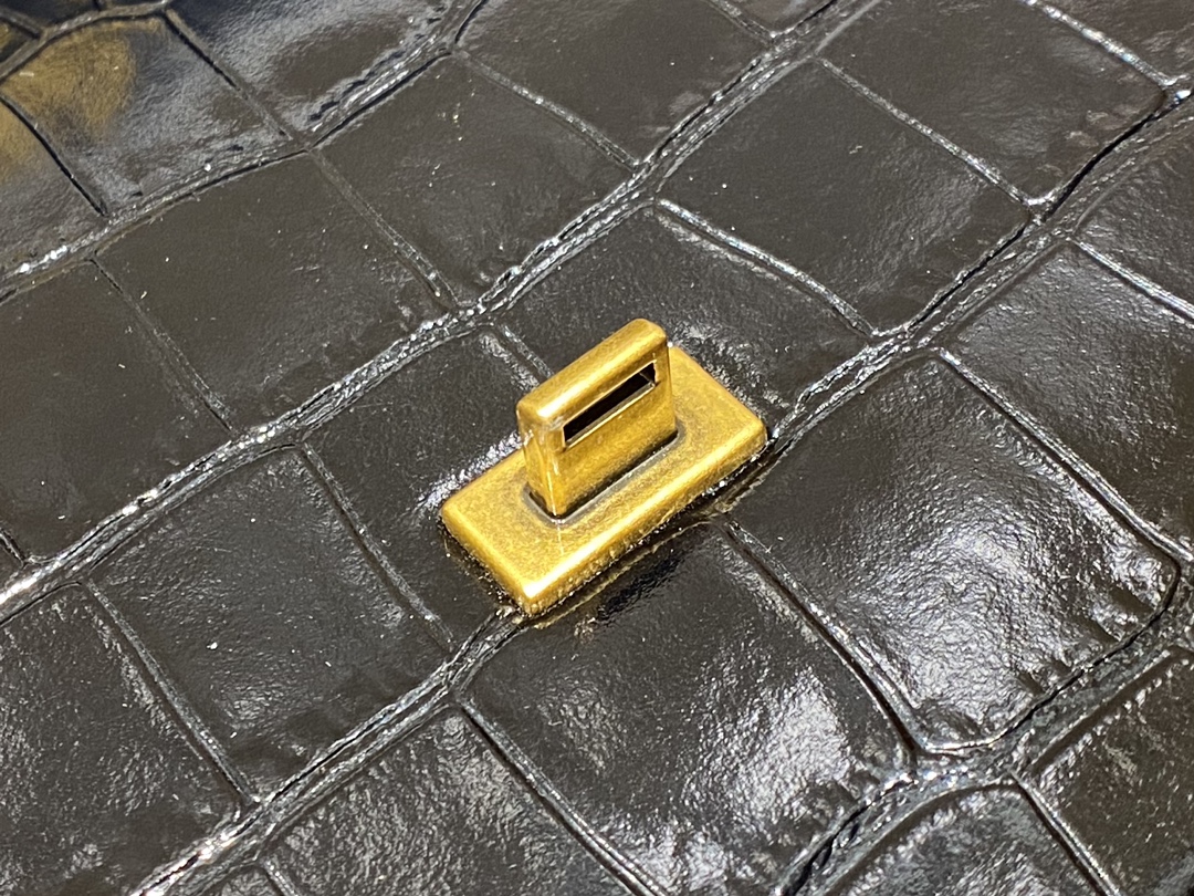 Balenciaga B.Small 18CM Bag 618156鳄鱼纹黑色/金扣