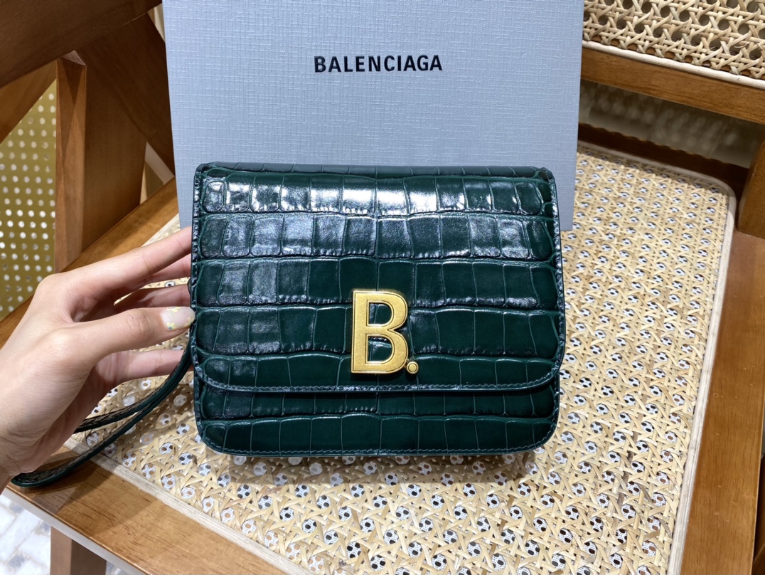 Balenciaga B.Small 18CM Bag 618156鳄鱼纹绿色/金扣