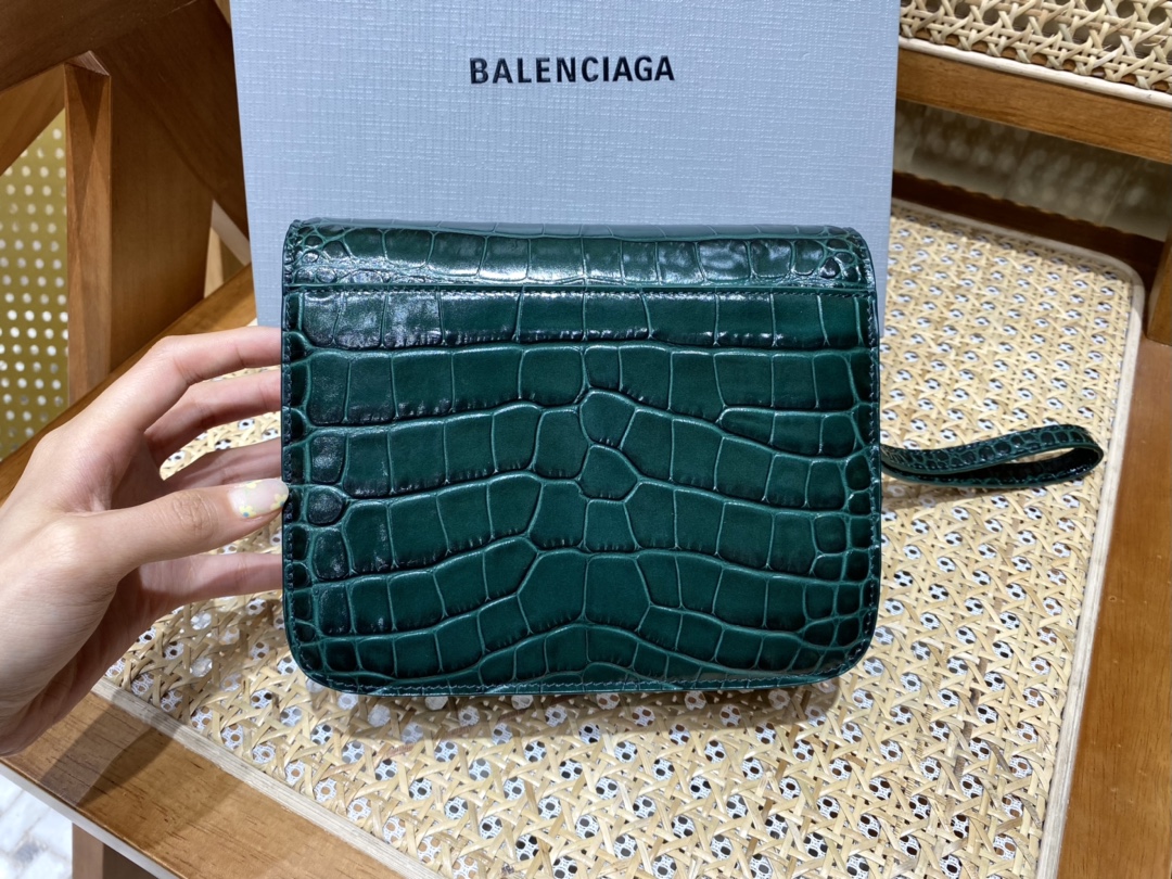Balenciaga B.Small 18CM Bag 618156鳄鱼纹绿色/金扣