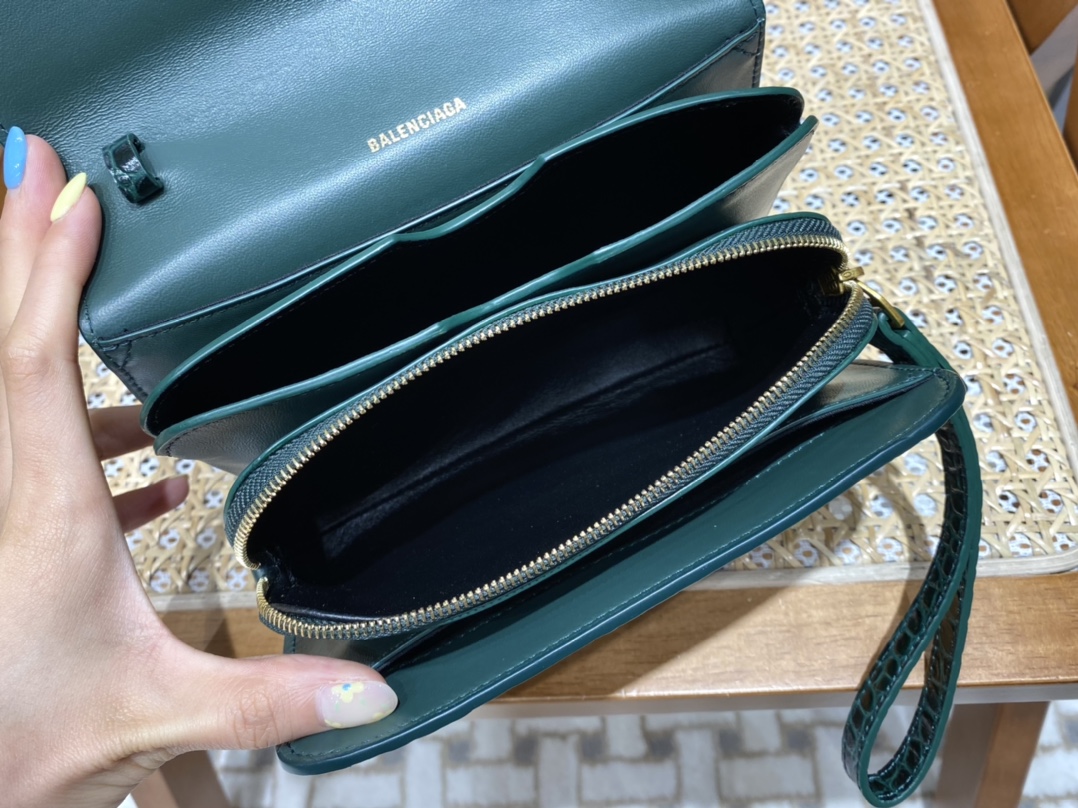 Balenciaga B.Small 18CM Bag 618156鳄鱼纹绿色/金扣