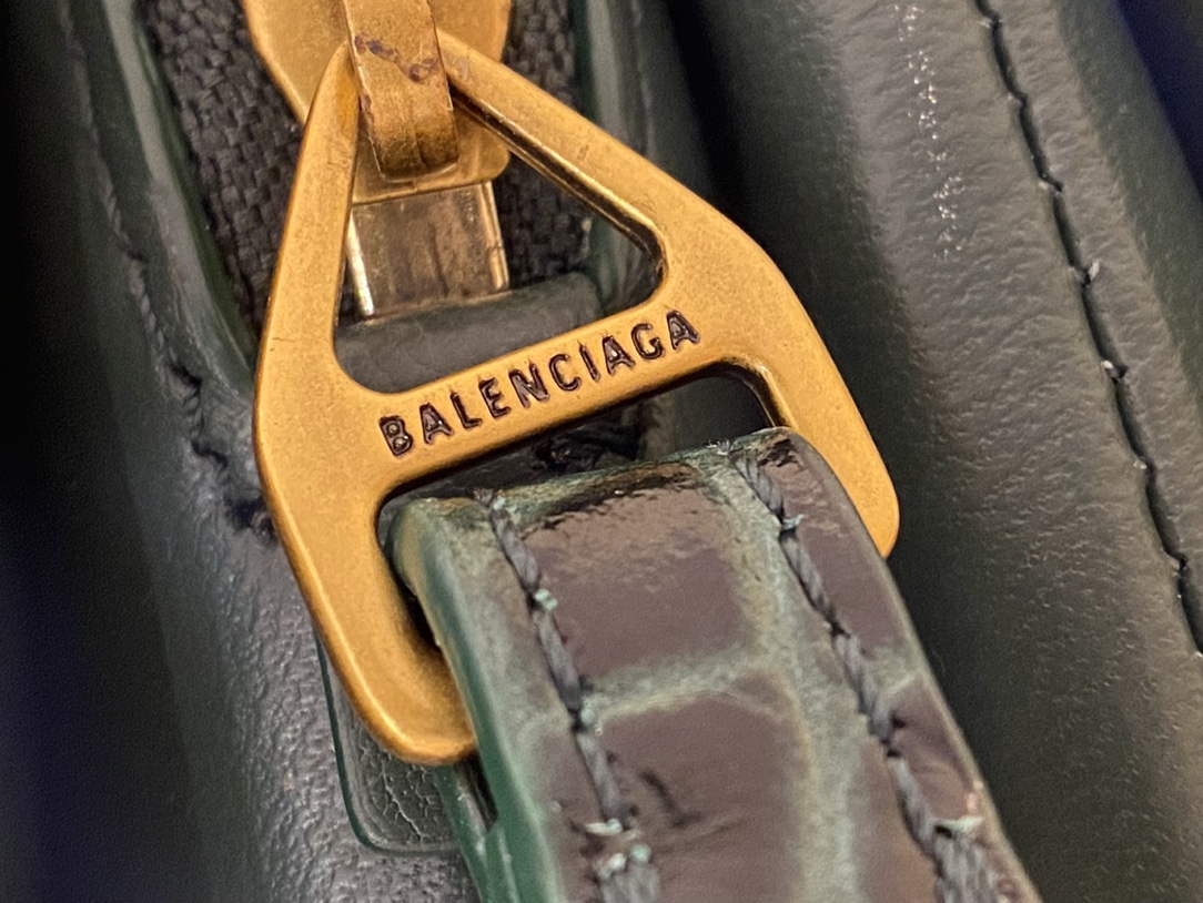 Balenciaga B.Small 18CM Bag 618156鳄鱼纹绿色/金扣
