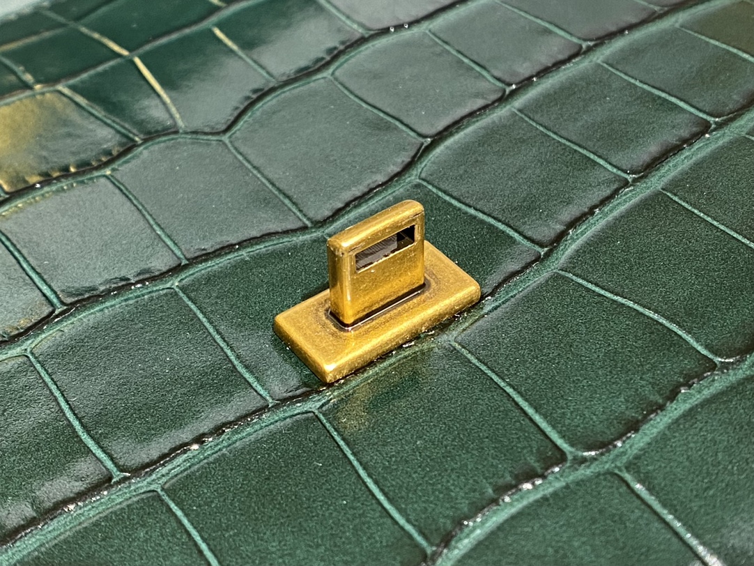 Balenciaga B.Small 18CM Bag 618156鳄鱼纹绿色/金扣