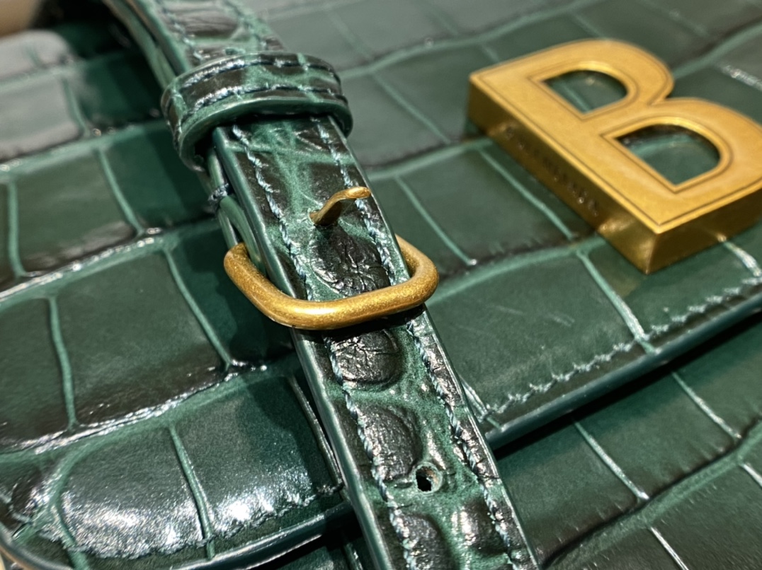 Balenciaga B.Small 18CM Bag 618156鳄鱼纹绿色/金扣