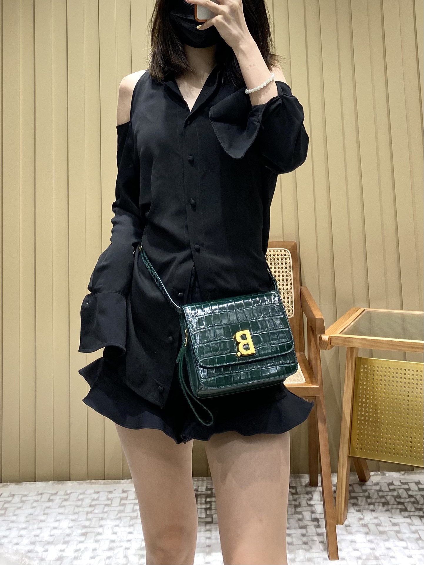 Balenciaga B.Small 18CM Bag 618156鳄鱼纹绿色/金扣