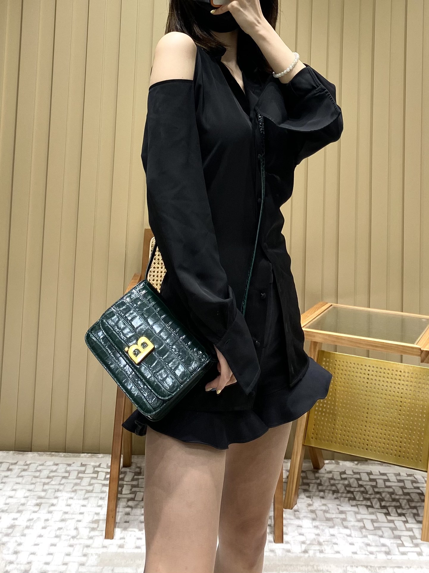 Balenciaga B.Small 18CM Bag 618156鳄鱼纹绿色/金扣
