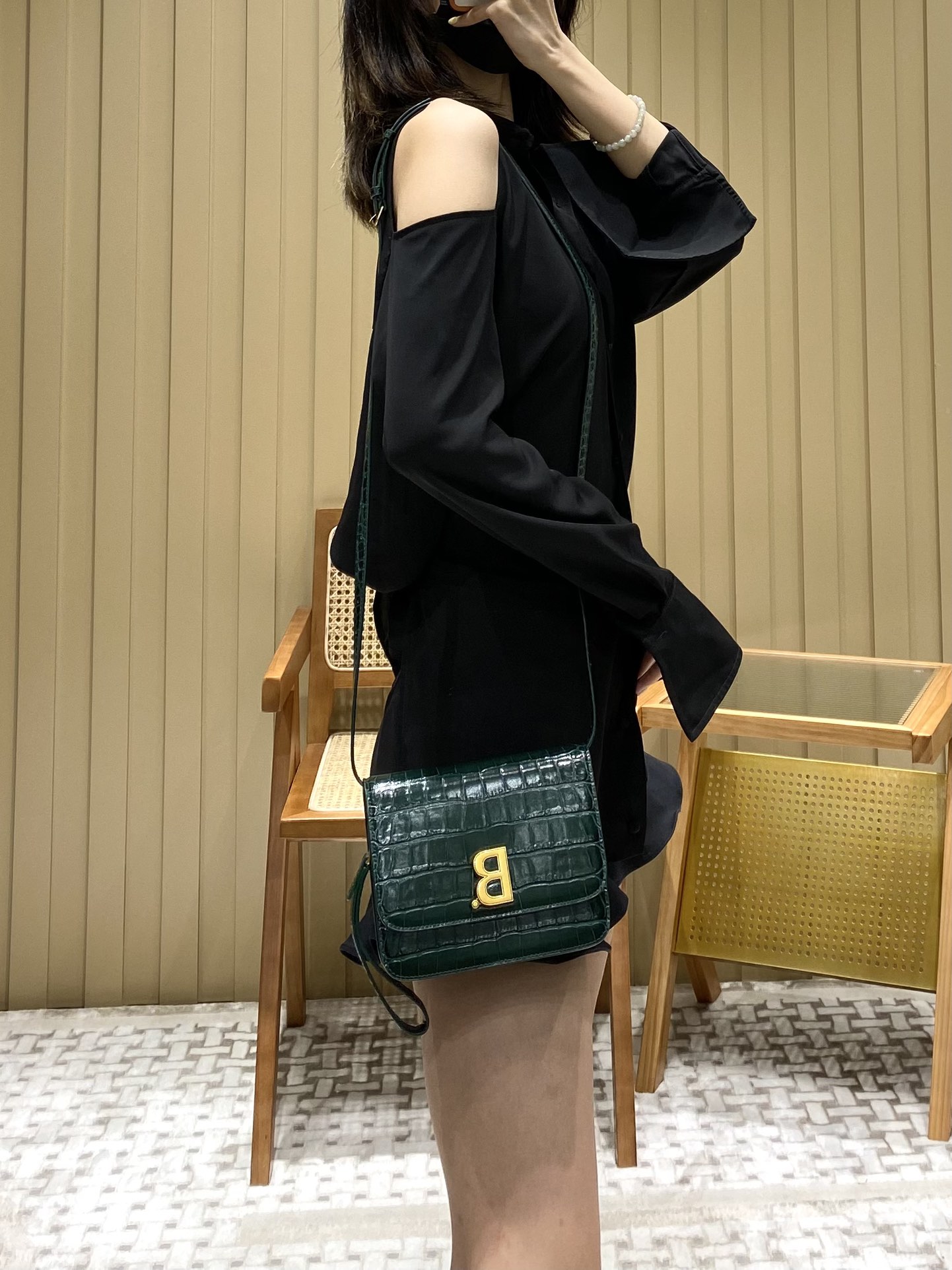 Balenciaga B.Small 18CM Bag 618156鳄鱼纹绿色/金扣