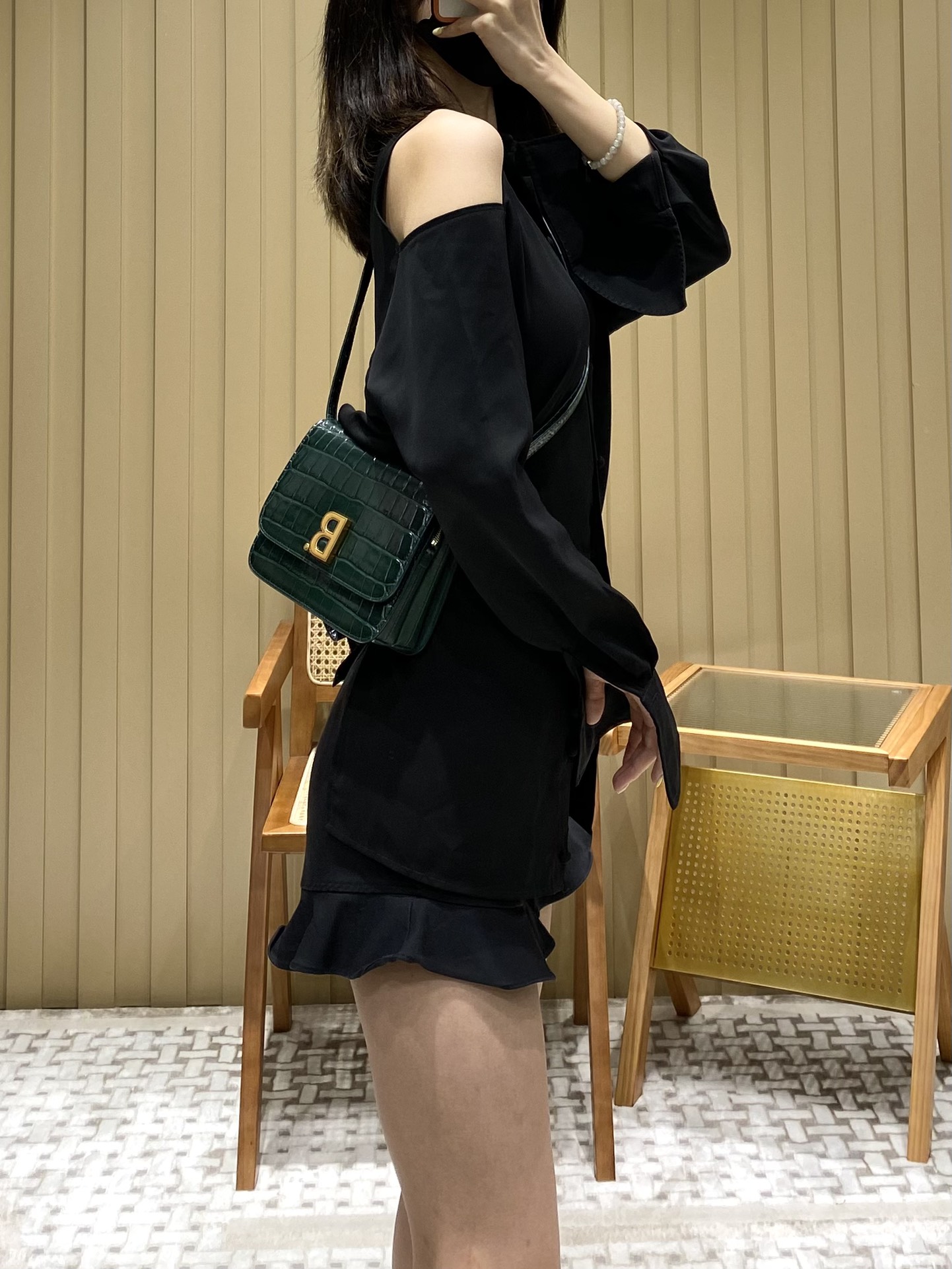 Balenciaga B.Small 18CM Bag 618156鳄鱼纹绿色/金扣