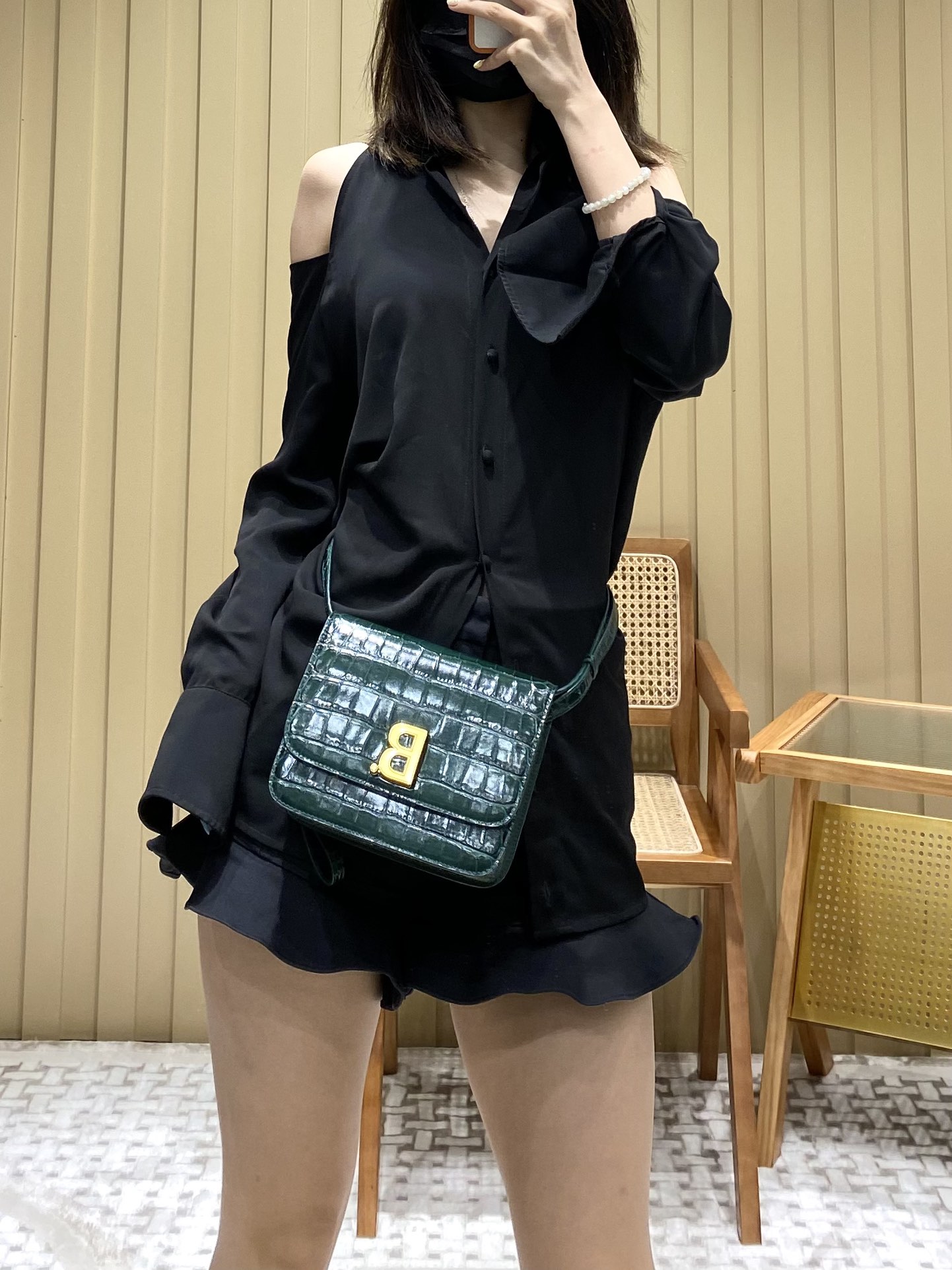 Balenciaga B.Small 18CM Bag 618156鳄鱼纹绿色/金扣