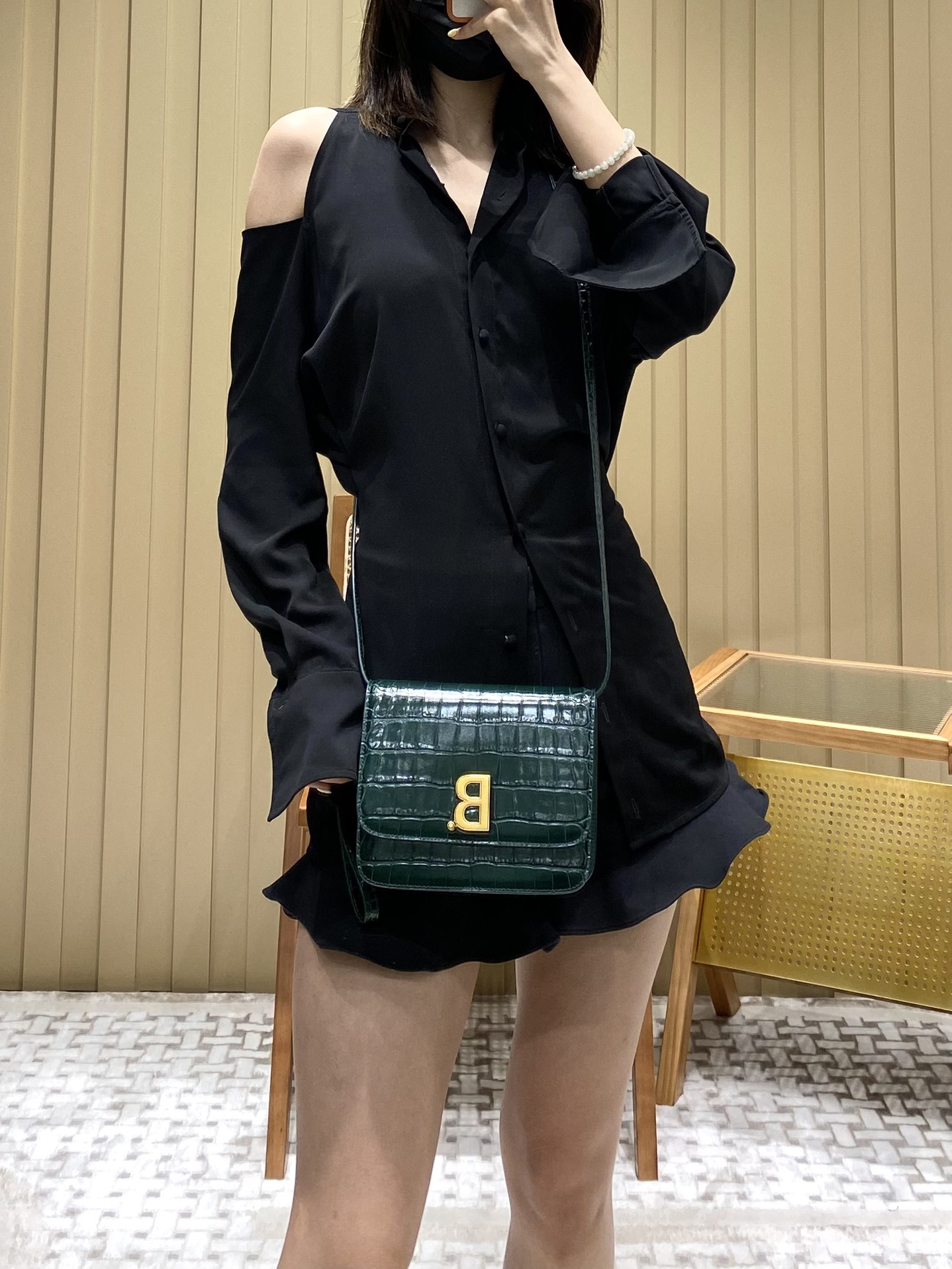 Balenciaga B.Small 18CM Bag 618156鳄鱼纹绿色/金扣