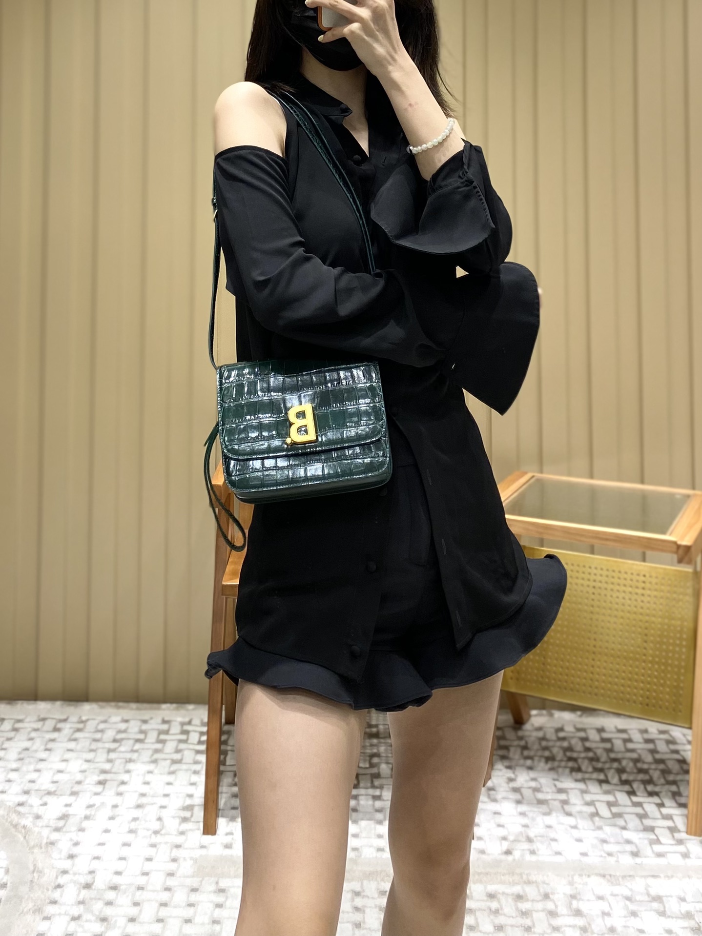 Balenciaga B.Small 18CM Bag 618156鳄鱼纹绿色/金扣