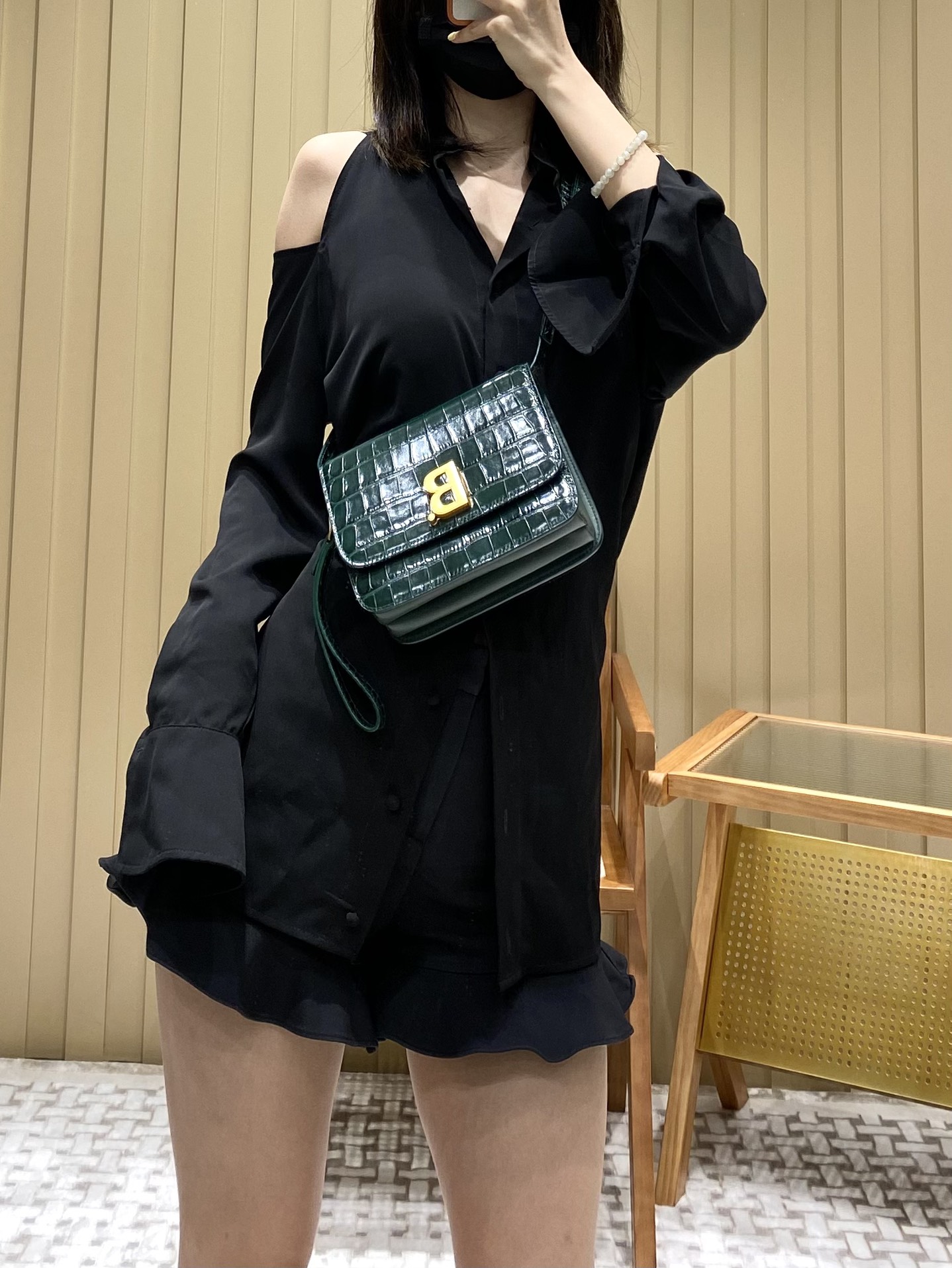 Balenciaga B.Small 18CM Bag 618156鳄鱼纹绿色/金扣