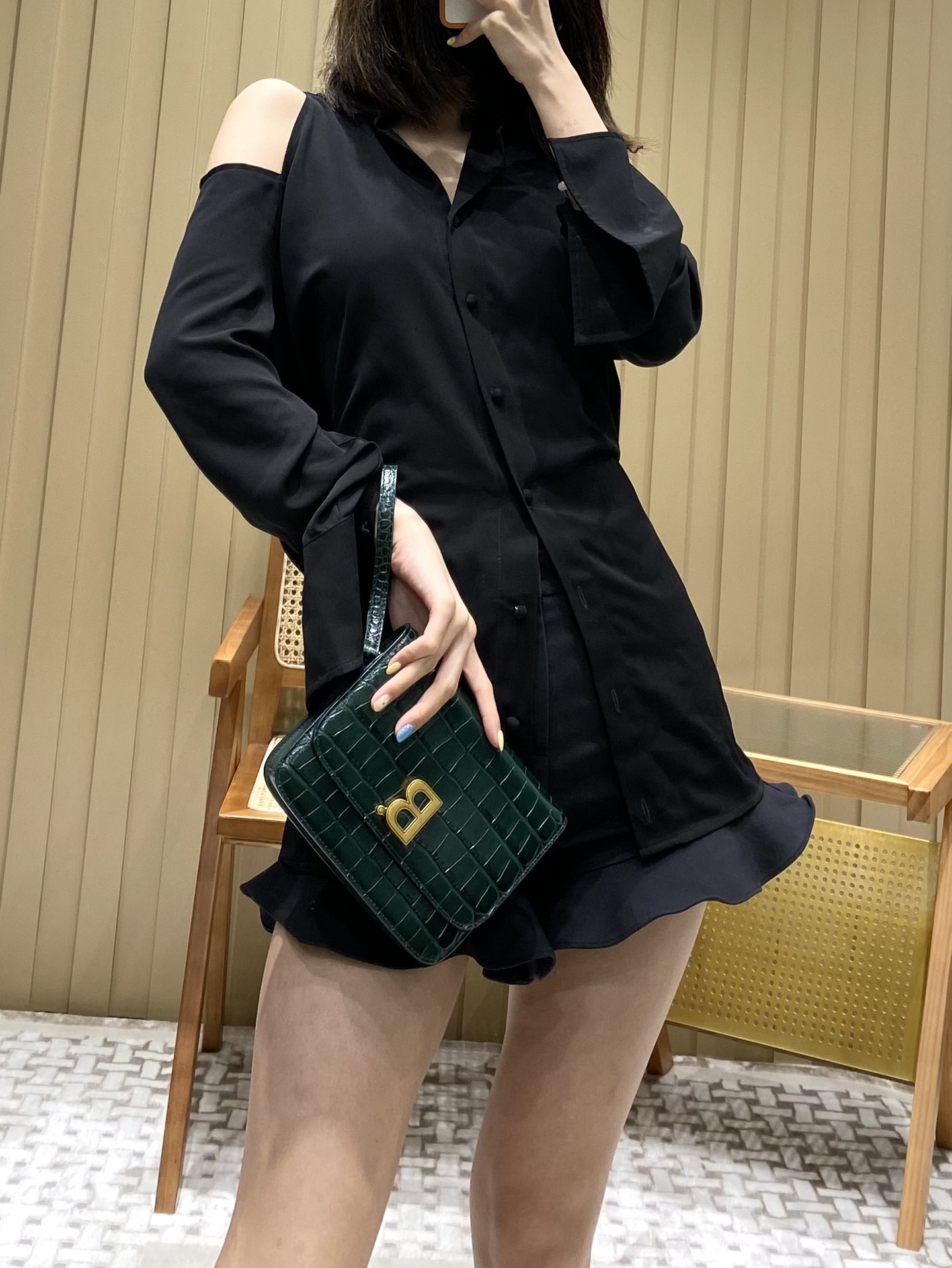 Balenciaga B.Small 18CM Bag 618156鳄鱼纹绿色/金扣