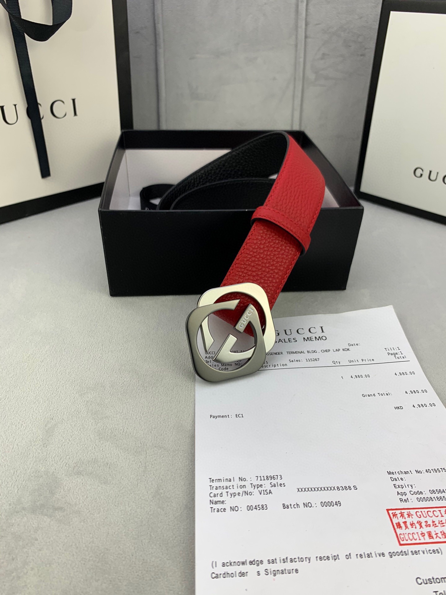宽度4.0cmGUCCI经典双层菱形