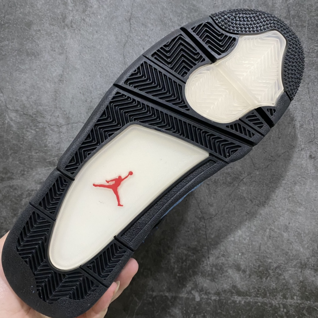 图片[9]-#  H12版本 Air Jordan AJ4 TS联名 蓝麂皮 308497-406 东莞元老级版师操刀倾力打造全网最强 原楦原纸板开发 确保原汁原味 韩国进口原材麂皮 质感色泽绝无偏差 完美中底拉帮 采用真正原厂鞋扣 原档案大底 如假白送 大底纹路 气垫通透度PU的回弹性均百分百还原 挑战全网艺术家 只服务市场5%高端客户 大底贴合程度胶水把控 圈内最顶尖 原厂数据 原厂电绣电脑针车 后跟定型 冲刀皮料裁剪零毛边 尺码：40.5 41 42 42.5 43 44 44.5 45 46 47.5-选品中心