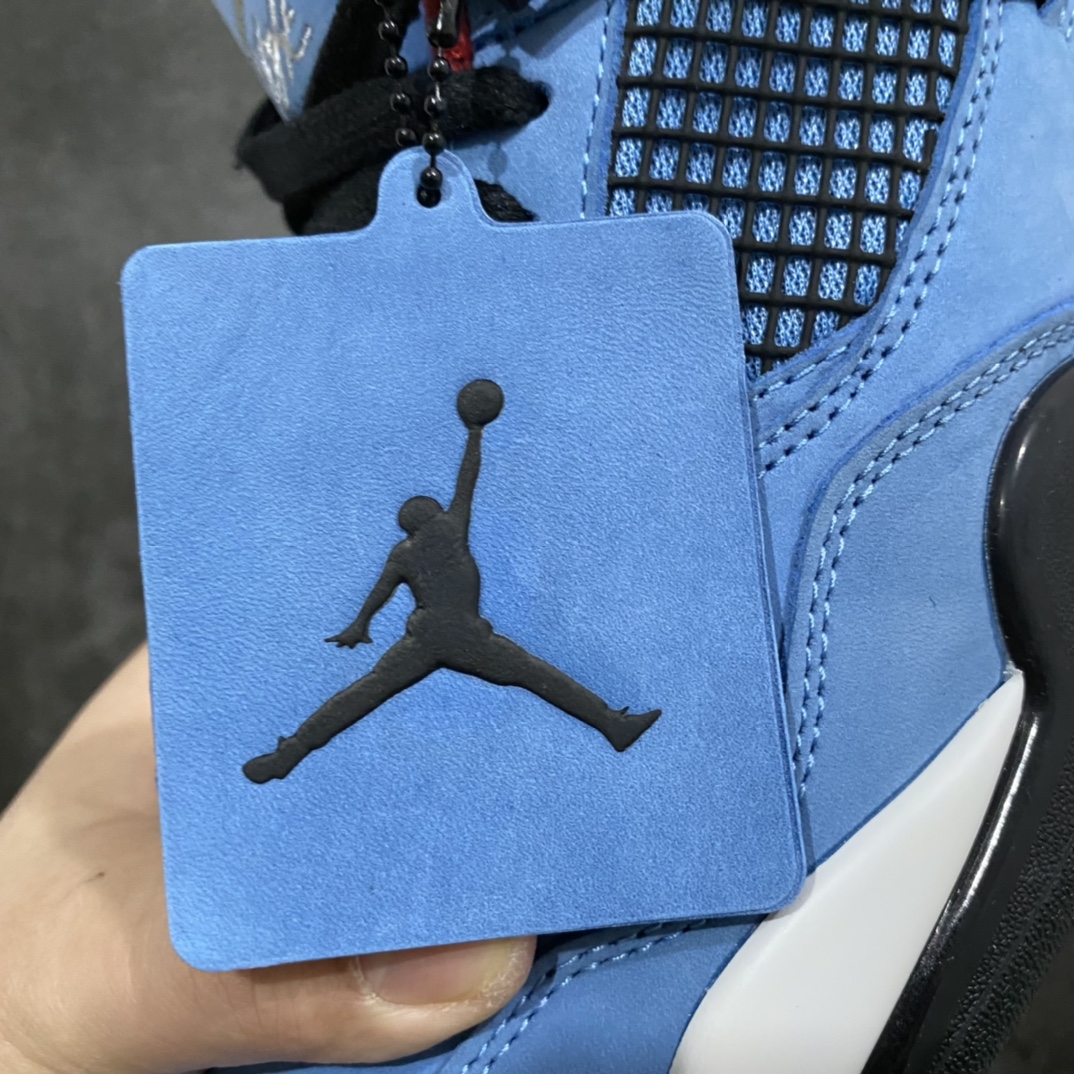 图片[7]-#  H12版本 Air Jordan AJ4 TS联名 蓝麂皮 308497-406 东莞元老级版师操刀倾力打造全网最强 原楦原纸板开发 确保原汁原味 韩国进口原材麂皮 质感色泽绝无偏差 完美中底拉帮 采用真正原厂鞋扣 原档案大底 如假白送 大底纹路 气垫通透度PU的回弹性均百分百还原 挑战全网艺术家 只服务市场5%高端客户 大底贴合程度胶水把控 圈内最顶尖 原厂数据 原厂电绣电脑针车 后跟定型 冲刀皮料裁剪零毛边 尺码：40.5 41 42 42.5 43 44 44.5 45 46 47.5-选品中心