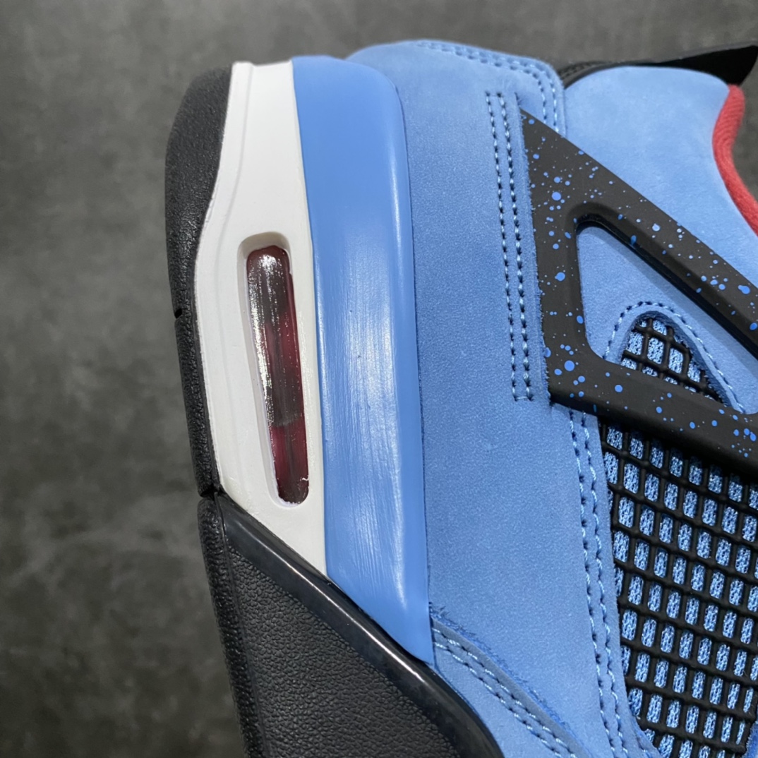 图片[5]-#  H12版本 Air Jordan AJ4 TS联名 蓝麂皮 308497-406 东莞元老级版师操刀倾力打造全网最强 原楦原纸板开发 确保原汁原味 韩国进口原材麂皮 质感色泽绝无偏差 完美中底拉帮 采用真正原厂鞋扣 原档案大底 如假白送 大底纹路 气垫通透度PU的回弹性均百分百还原 挑战全网艺术家 只服务市场5%高端客户 大底贴合程度胶水把控 圈内最顶尖 原厂数据 原厂电绣电脑针车 后跟定型 冲刀皮料裁剪零毛边 尺码：40.5 41 42 42.5 43 44 44.5 45 46 47.5-选品中心