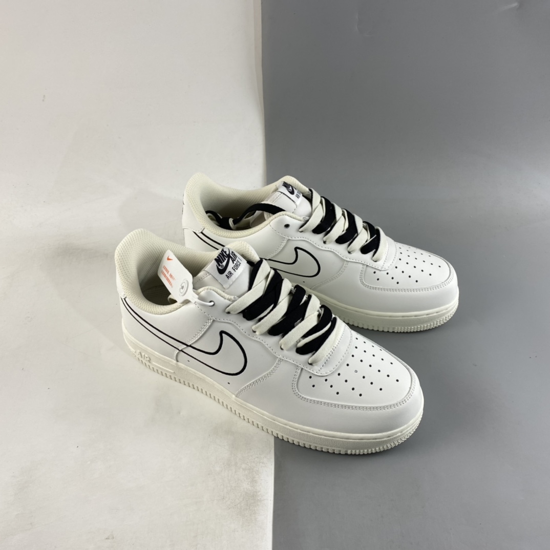 P220 Nike Air Force 1’07 Low 米黑电绣勾 空军一号低帮休闲板鞋 CL6326-158