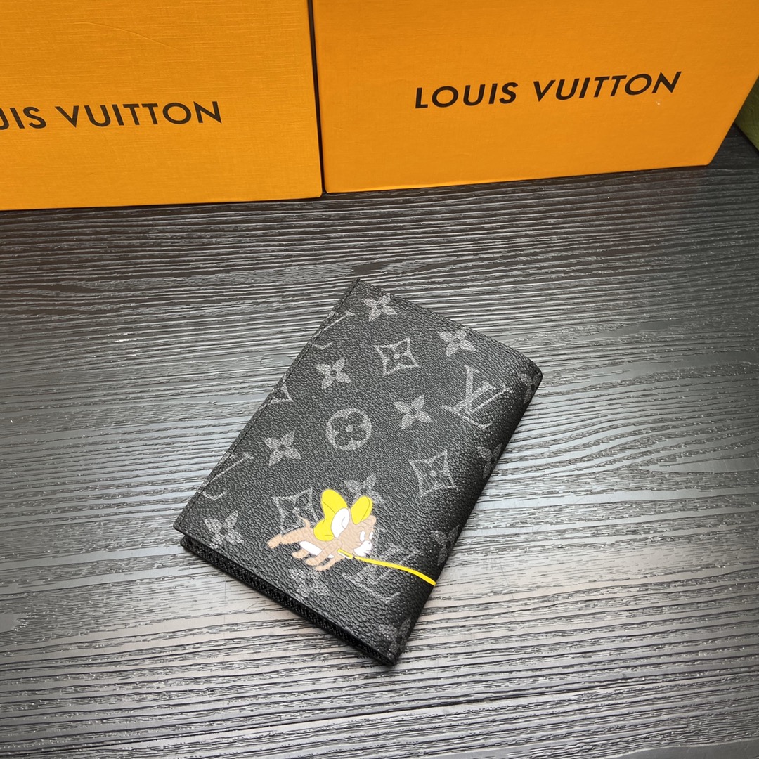 Interior view of the passport wallet with a passport inserted.