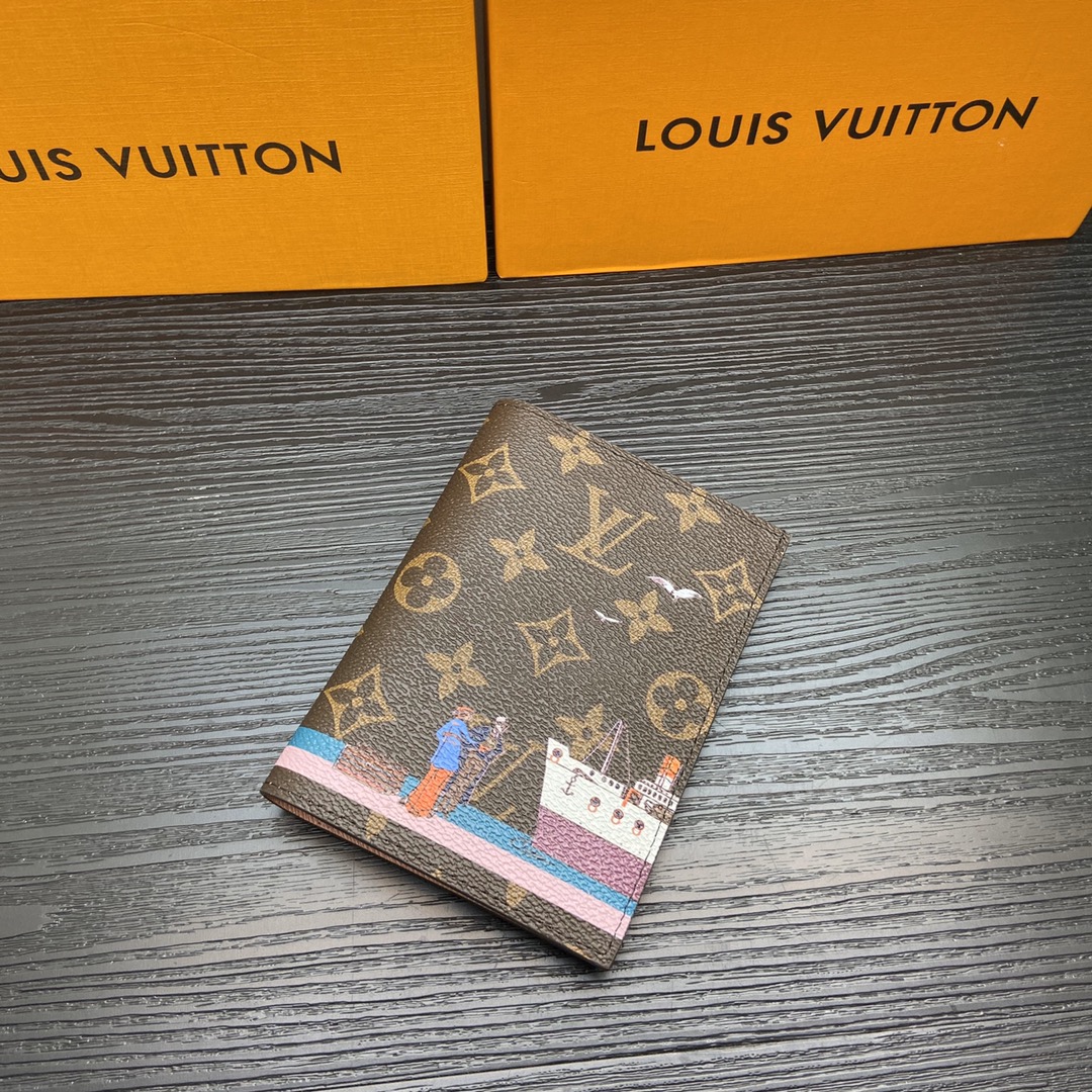 Passport holder open with a passport inside.