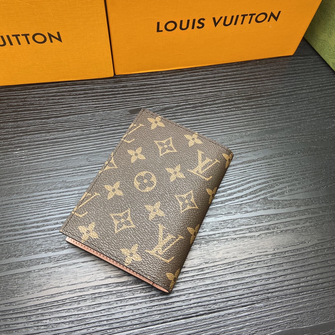 Close-up on leather passport holder